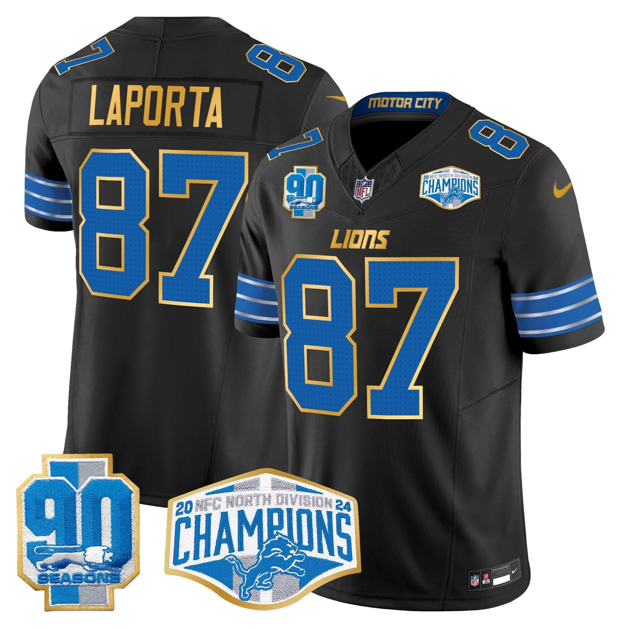 DET 2024 NFC North Division Champions Patch Gold Trim Vapor Limited Jersey