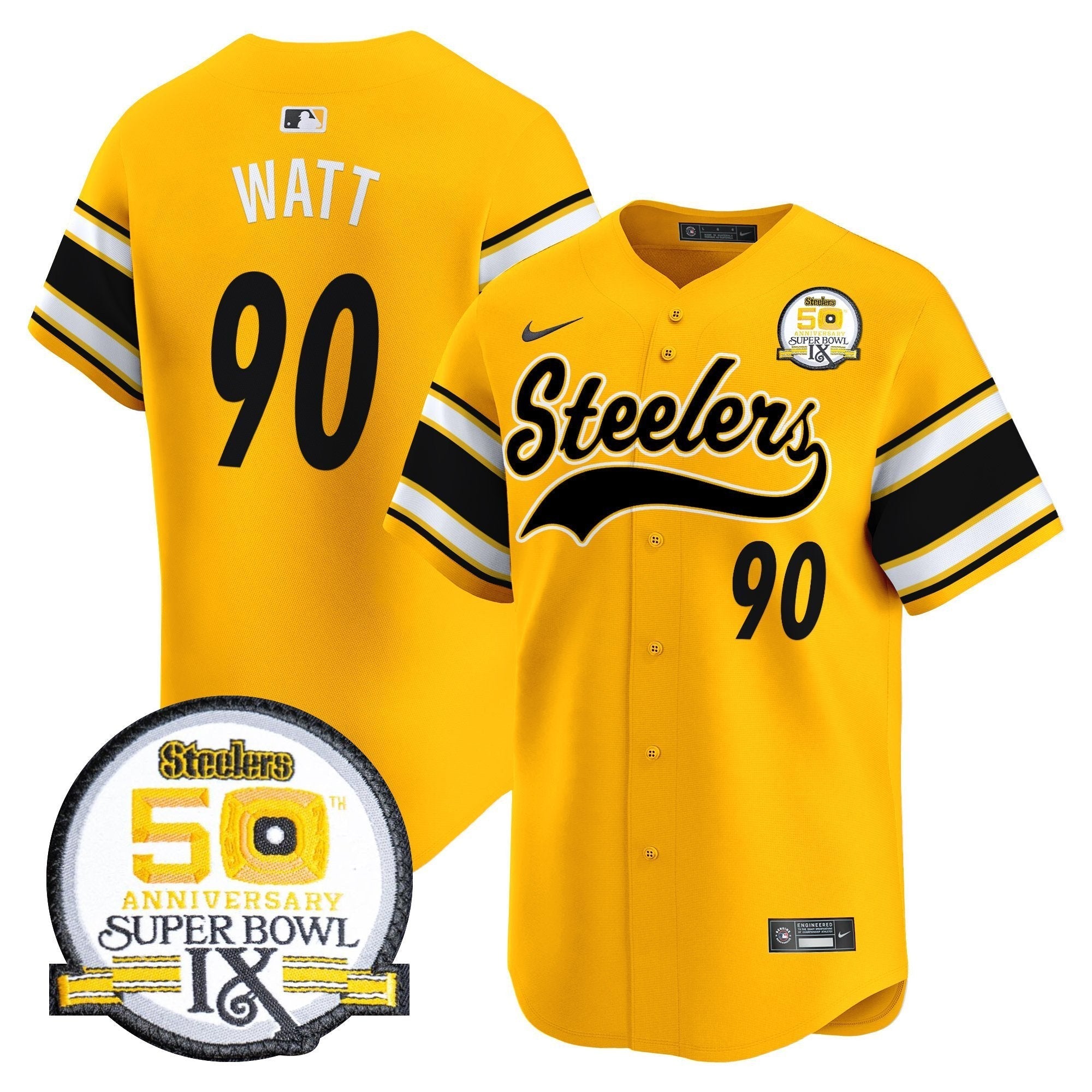 PIT 50th Anniversary Of Super Bowl IX Patch Vapor Premier Baseball Jersey - All Stitched