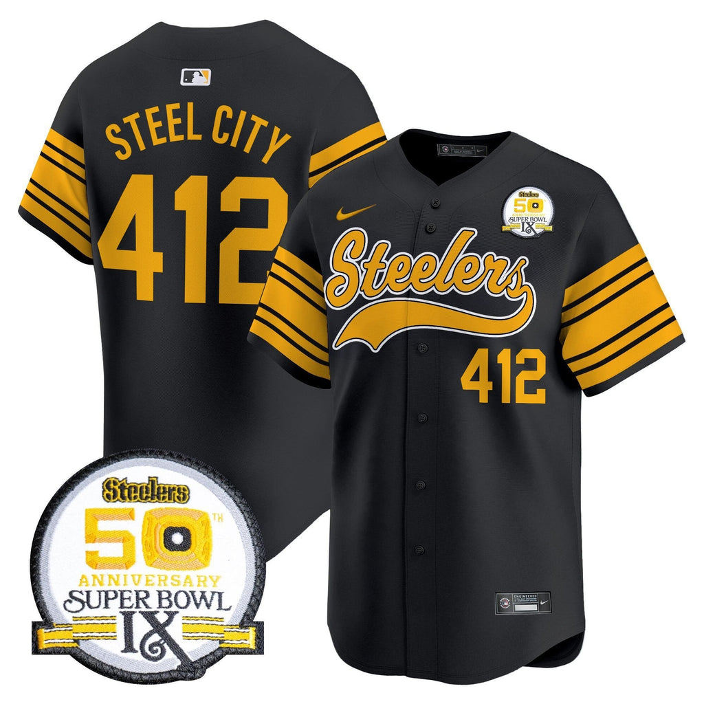 PIT 50th Anniversary Of Super Bowl IX Patch Vapor Premier Baseball Jersey - All Stitched