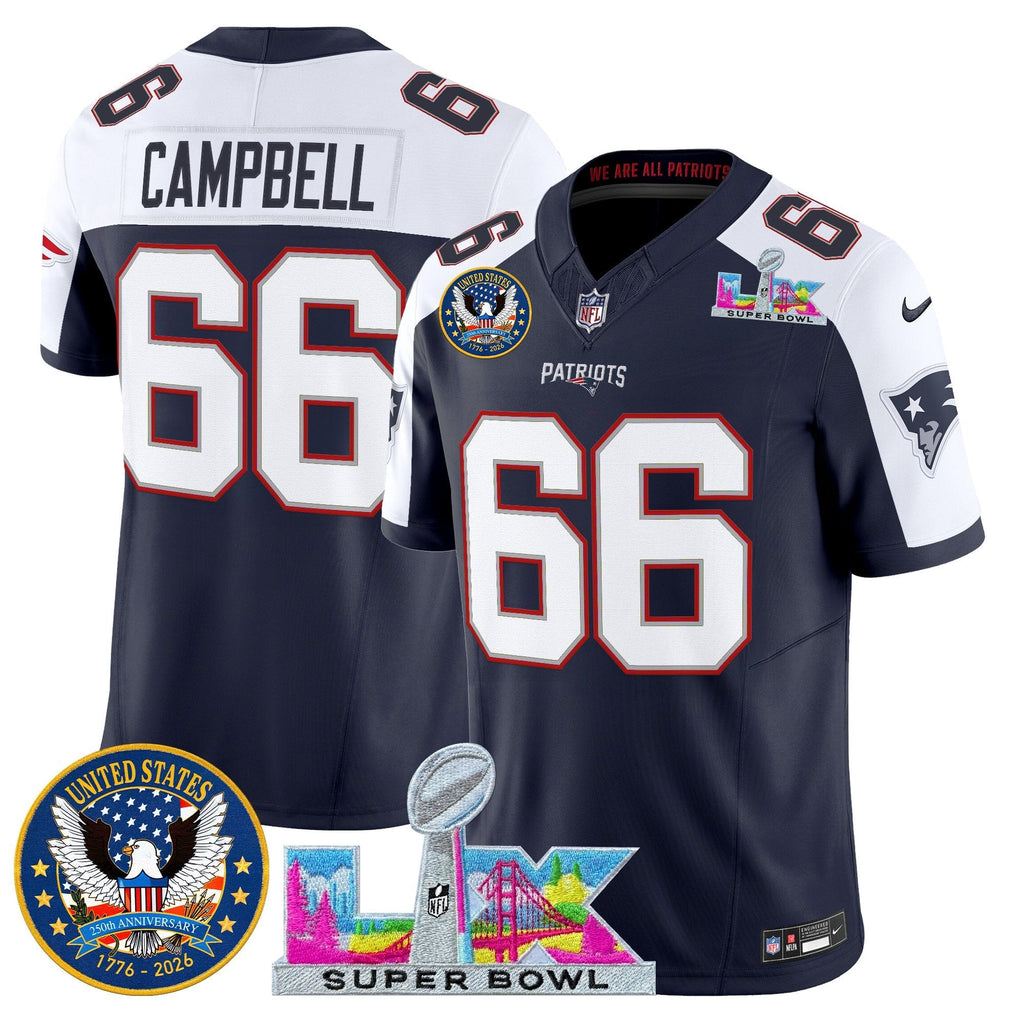 NE "Super Bowl LX & United States 250th Patch" Vapor Limited Jersey