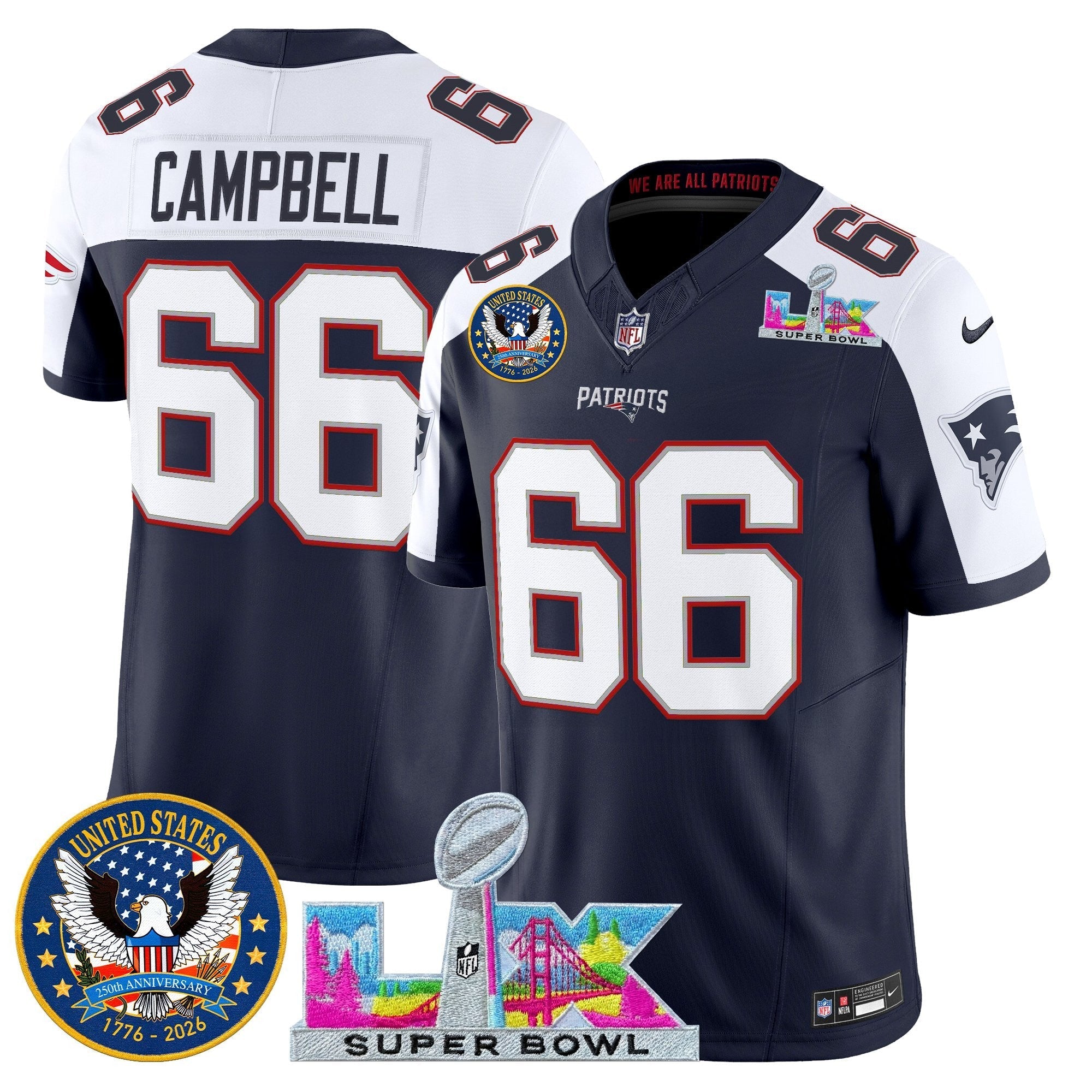 NE "Super Bowl LX & United States 250th Patch" Vapor Limited Jersey