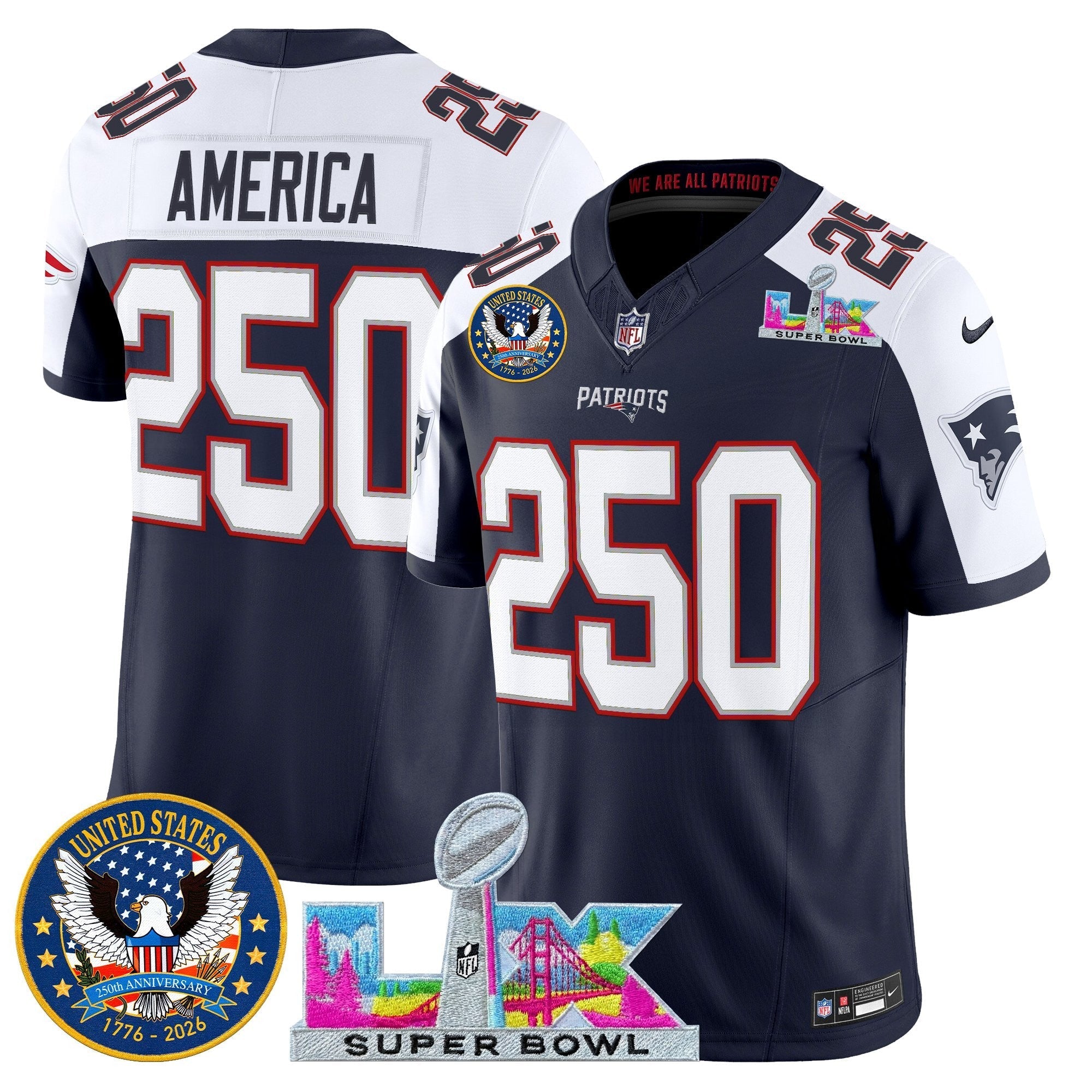 NE "Super Bowl LX & United States 250th Patch" Vapor Limited Jersey