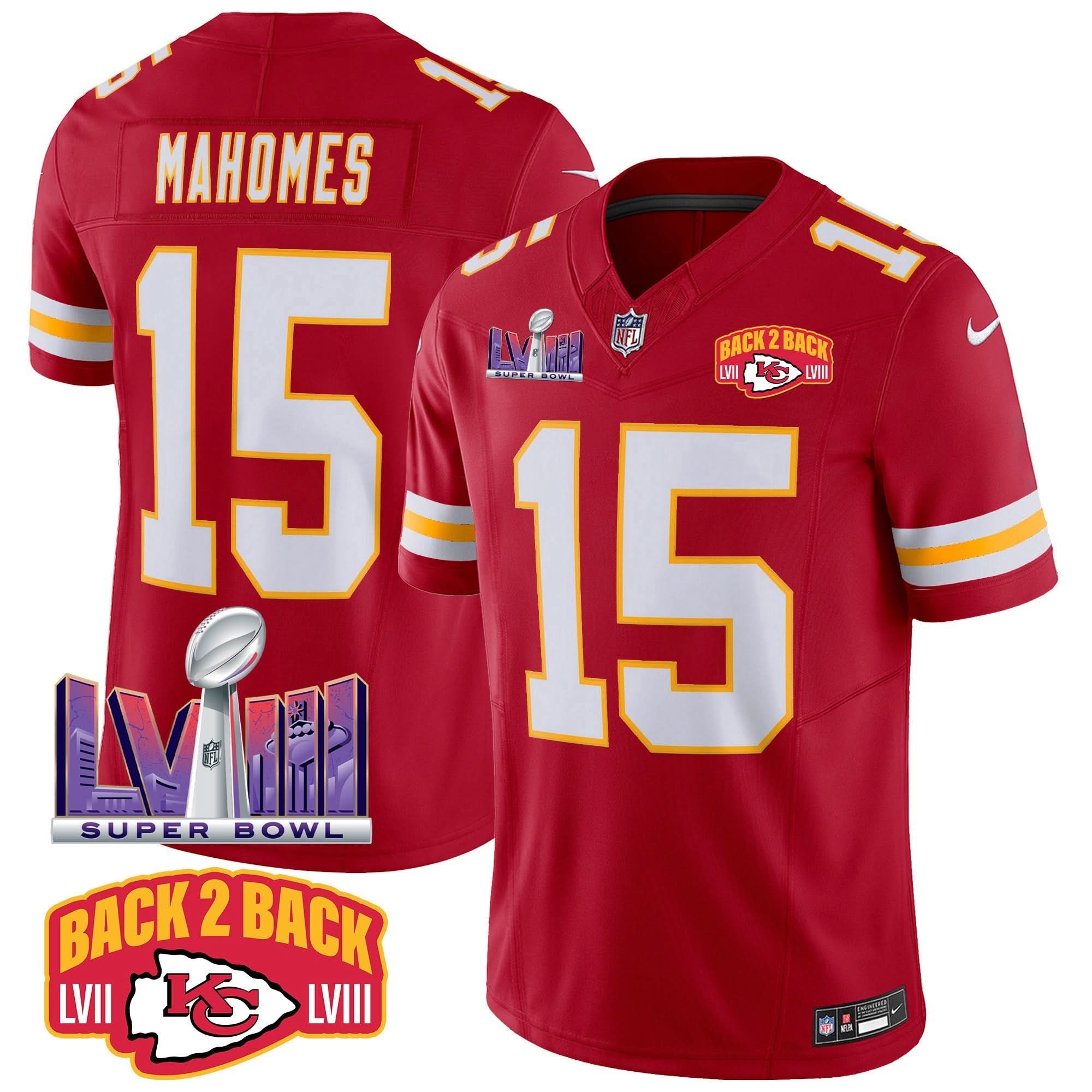KC Super Bowl LVIII & Back 2 Back Patch Vapor Jersey