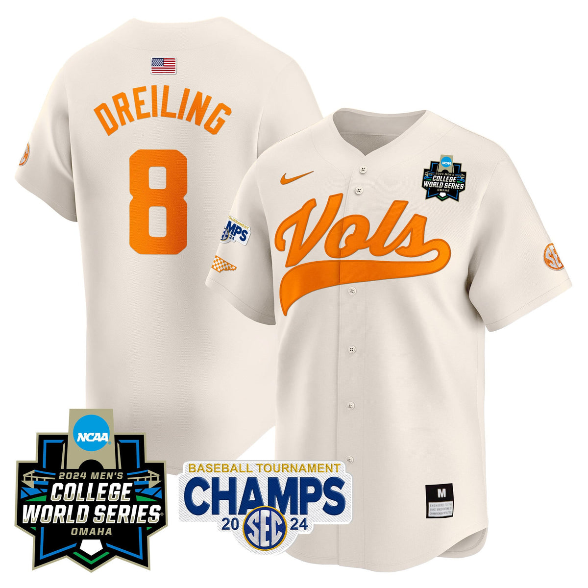 Men's Tennessee Volunteers 2024 Tournament Champs & World Series Vapor Premier Limited Jersey - All Stitched