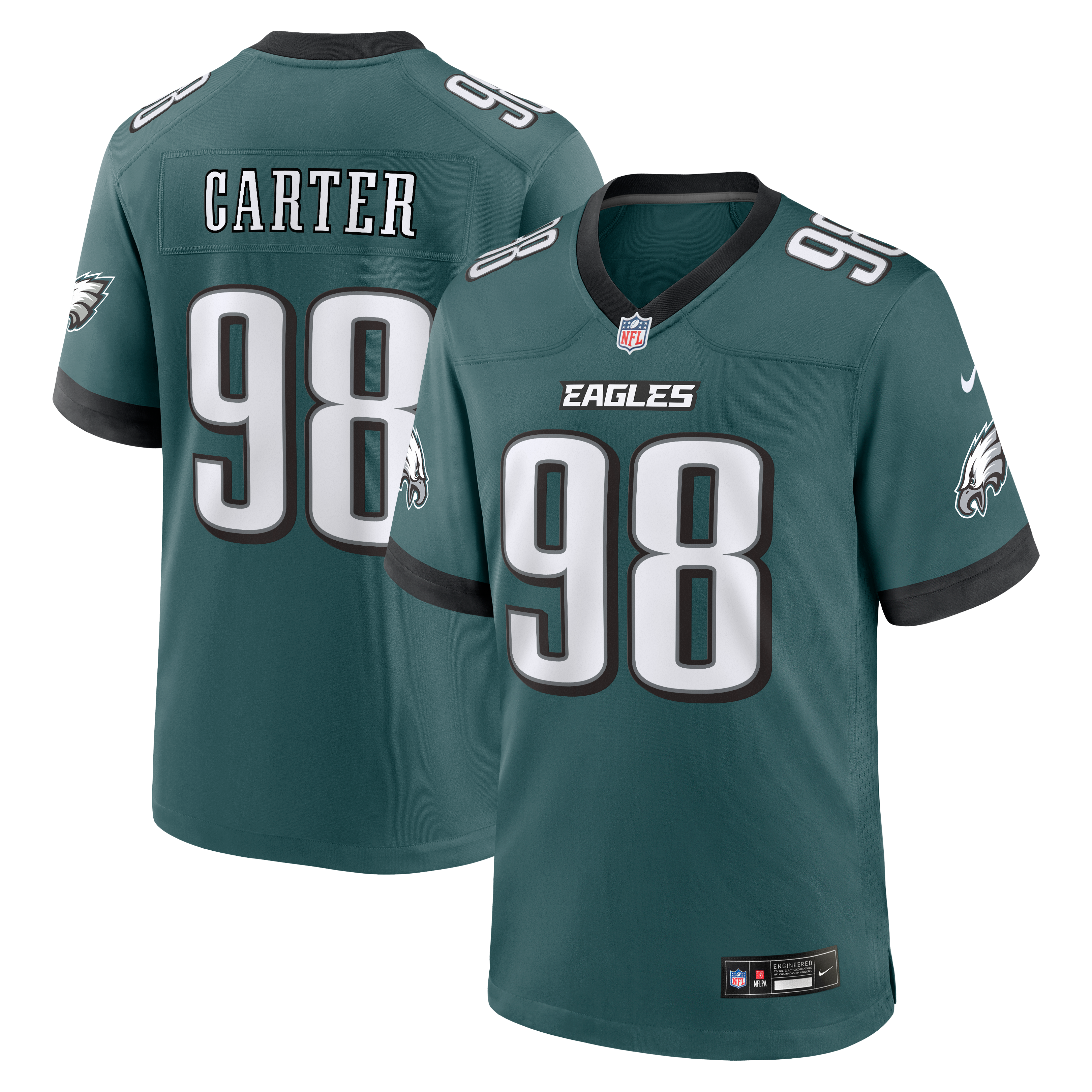 Men's Philadelphia Eagles Jalen Carter Nike Midnight Green Team Game Jersey