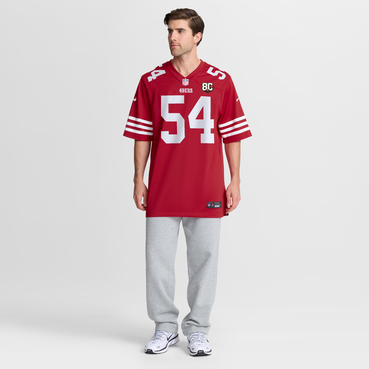 Men's San Francisco 49Ers Fred Warner Nike Scarlet 80Th Anniversary Game Jersey